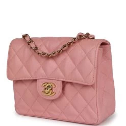 Vintage Chanel Mini Square Flap Pink Caviar Gold Hardware 16 Vintage Chanel Mini Square Flap Pink Caviar Gold Hardware -Online Bag Store C V 230914 3 03