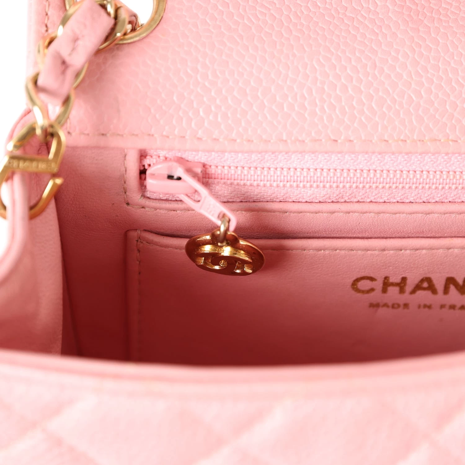 Vintage Chanel Mini Square Flap Pink Caviar Gold Hardware 12 Vintage Chanel Mini Square Flap Pink Caviar Gold Hardware - Image 10
