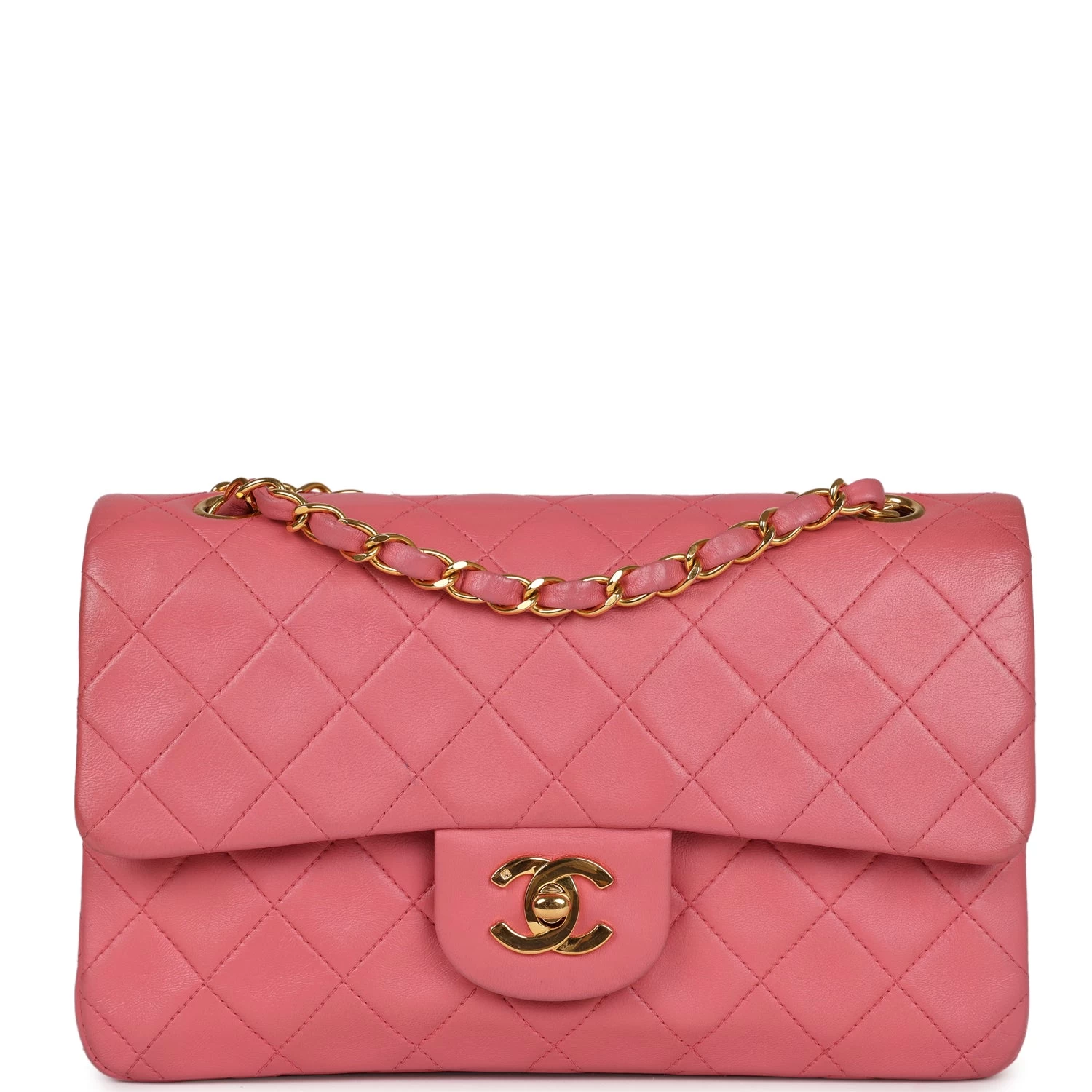 Vintage Chanel Small Classic Double Flap Bag Dark Pink Lambskin Gold Hardware 3 Vintage Chanel Small Classic Double Flap Bag Dark Pink Lambskin Gold Hardware