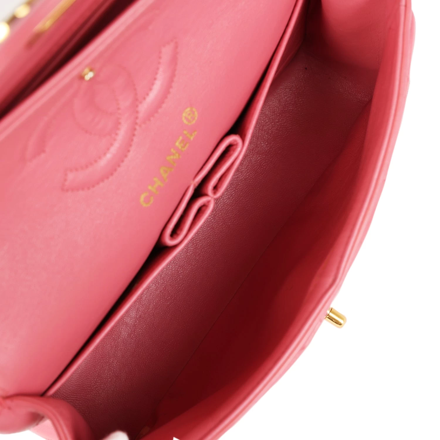 Vintage Chanel Small Classic Double Flap Bag Dark Pink Lambskin Gold Hardware 11 Vintage Chanel Small Classic Double Flap Bag Dark Pink Lambskin Gold Hardware - Image 9