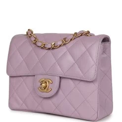 Vintage Chanel Mini Square Flap Bag Light Purple Lambskin Matte Gold Hardware -Online Bag Store C V 230922 3 03
