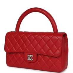 Vintage Chanel Kelly Parent Flap Bag Red Lambskin Silver Hardware -Online Bag Store C V 231129 1 03