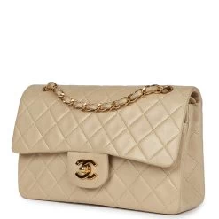 Vintage Chanel Small Classic Double Flap Beige Lambskin Gold Hardware 14 Vintage Chanel Small Classic Double Flap Beige Lambskin Gold Hardware -Online Bag Store C V 231201 1 JP 03