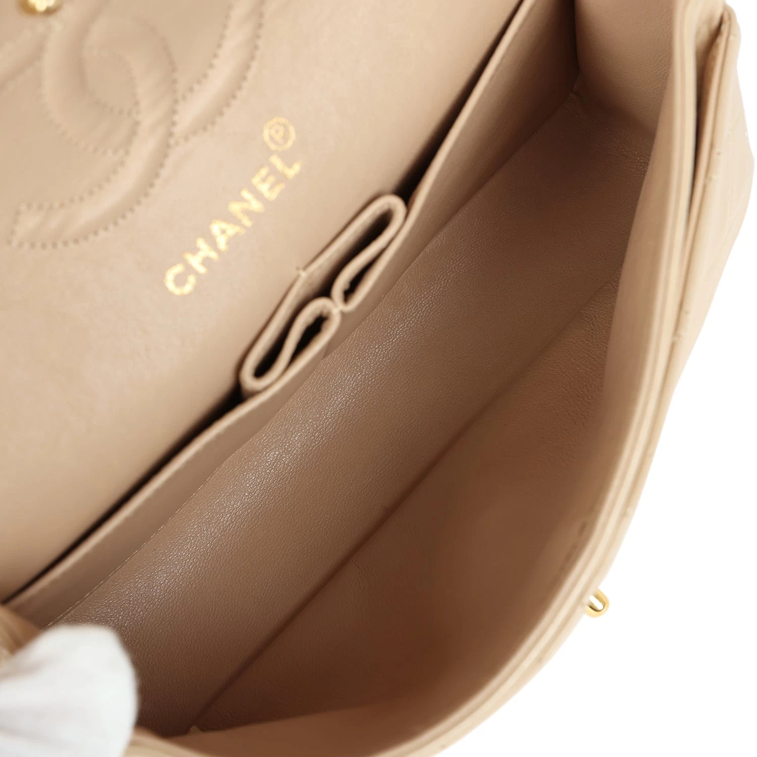 Vintage Chanel Small Classic Double Flap Beige Lambskin Gold Hardware 11 Vintage Chanel Small Classic Double Flap Beige Lambskin Gold Hardware - Image 9