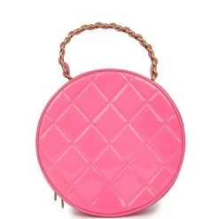 Vintage Chanel Round Vanity Bag Pink And Black Patent Leather Antique Gold Hardware 15 Vintage Chanel Round Vanity Bag Pink And Black Patent Leather Antique Gold Hardware -Online Bag Store C V 231204 1 05
