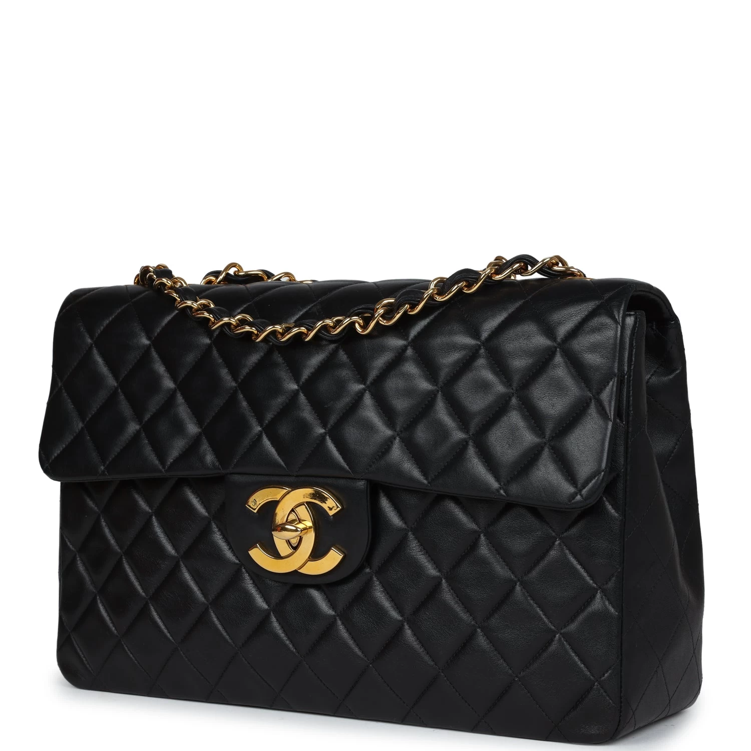 Vintage Chanel XL Jumbo Flap Bag Black Lambskin Gold Hardware 7 Vintage Chanel XL Jumbo Flap Bag Black Lambskin Gold Hardware - Image 5