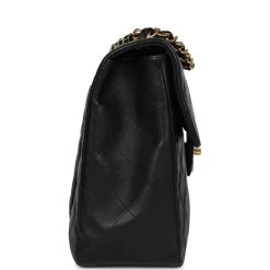 Vintage Chanel XL Jumbo Flap Bag Black Lambskin Gold Hardware 14 Vintage Chanel XL Jumbo Flap Bag Black Lambskin Gold Hardware -Online Bag Store C V 231205 1 04