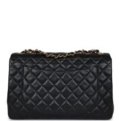 Vintage Chanel XL Jumbo Flap Bag Black Lambskin Gold Hardware 15 Vintage Chanel XL Jumbo Flap Bag Black Lambskin Gold Hardware -Online Bag Store C V 231205 1 05