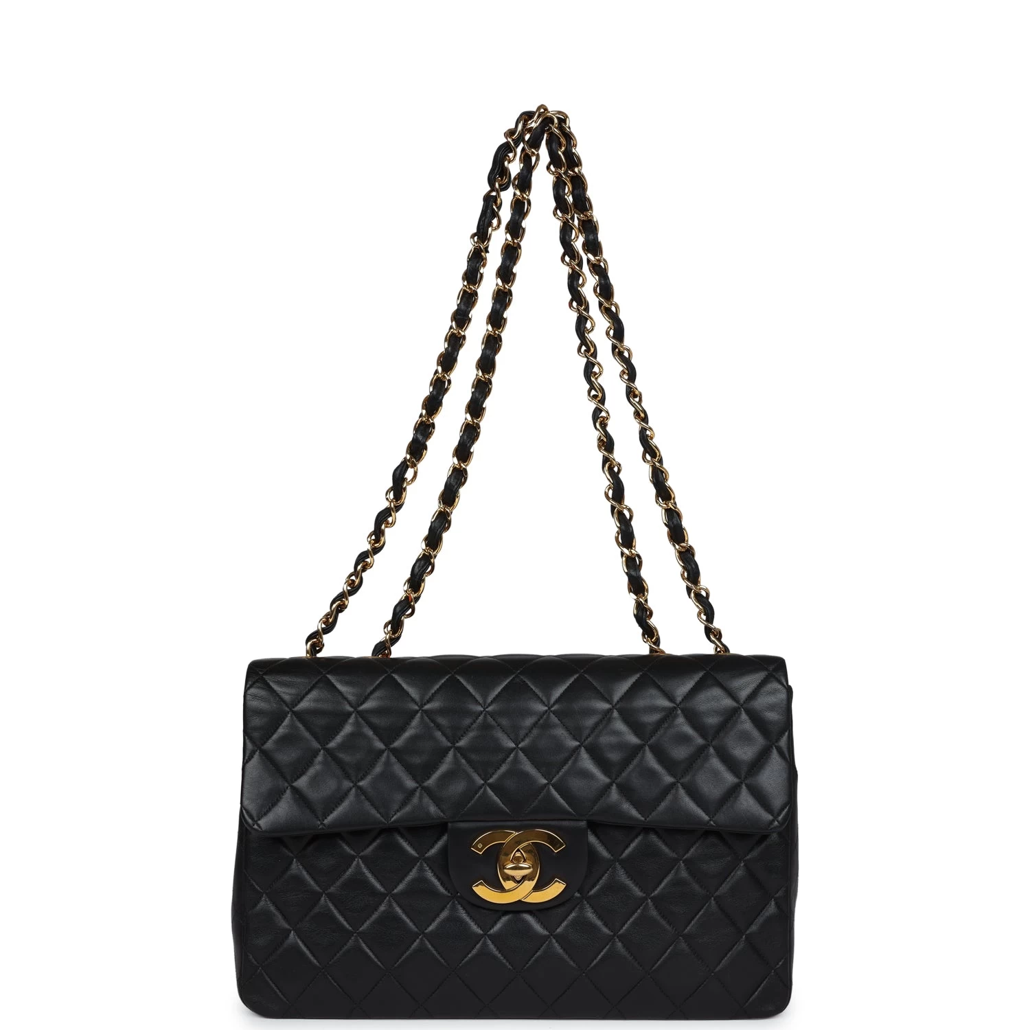 Vintage Chanel XL Jumbo Flap Bag Black Lambskin Gold Hardware 9 Vintage Chanel XL Jumbo Flap Bag Black Lambskin Gold Hardware - Image 7