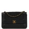 Vintage Chanel Vertical Border Flap Bag Black Linen And Lambskin Gold Hardware