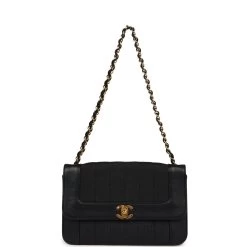 Vintage Chanel Vertical Border Flap Bag Black Linen And Lambskin Gold Hardware -Online Bag Store C V 231228 1 07
