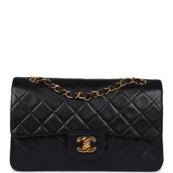 Vintage Chanel Small Classic Double Flap Black Lambskin Gold Hardware