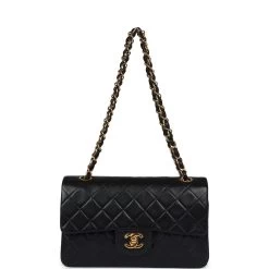 Vintage Chanel Small Classic Double Flap Black Lambskin Gold Hardware -Online Bag Store C V 240229 1 IZ 07