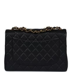 Vintage Chanel Jumbo Single Flap Bag Black Caviar Gold Hardware -Online Bag Store C V 240301 1 05