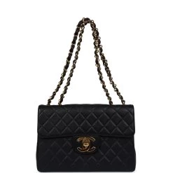 Vintage Chanel Jumbo Single Flap Bag Black Caviar Gold Hardware -Online Bag Store C V 240301 1 07