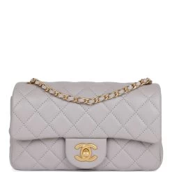 Chanel Pearl Crush Mini Rectangular Flap Bag Light Grey Lambskin Antique Gold Hardware