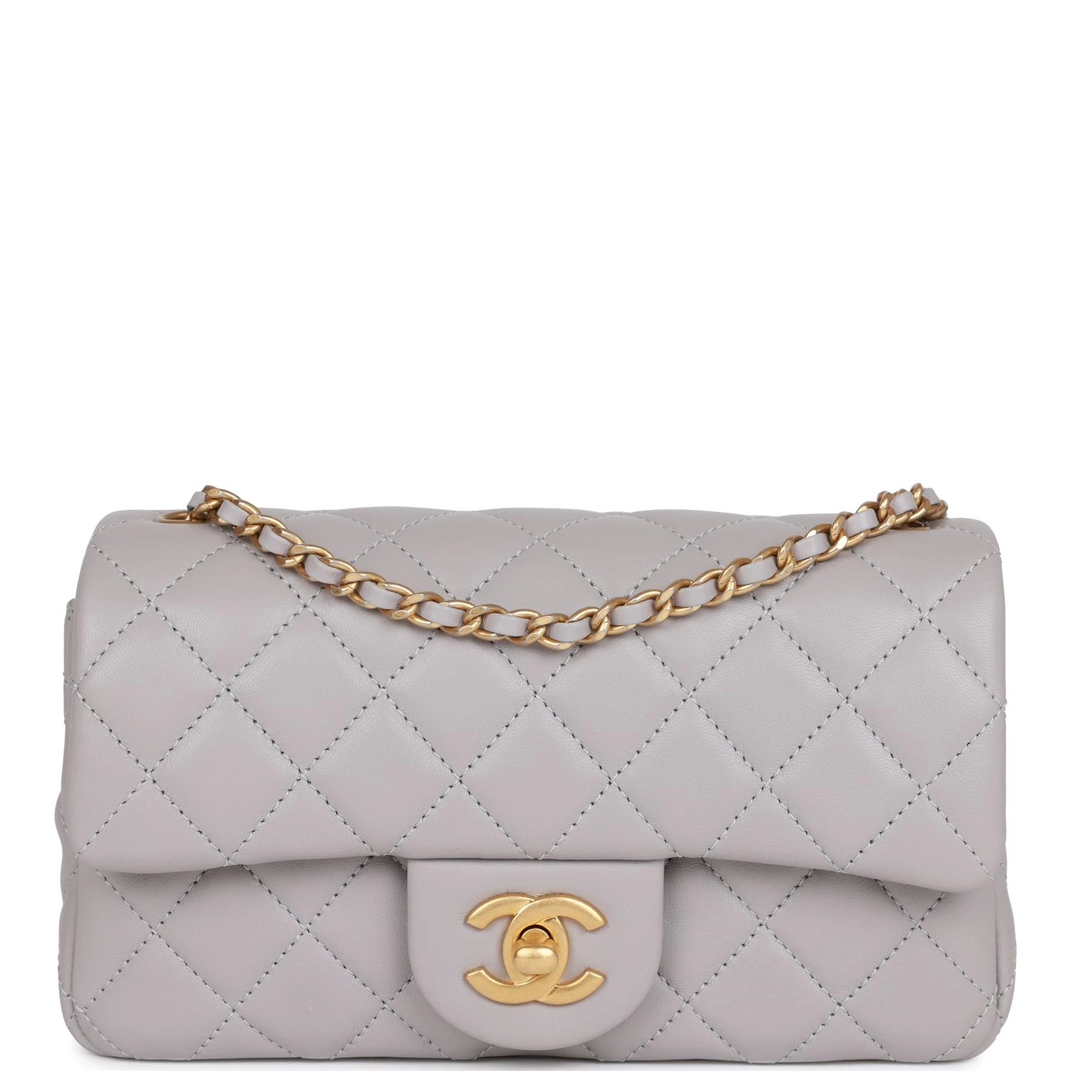 Chanel Pearl Crush Mini Rectangular Flap Bag Light Grey Lambskin Antique Gold Hardware 3 Chanel Pearl Crush Mini Rectangular Flap Bag Light Grey Lambskin Antique Gold Hardware
