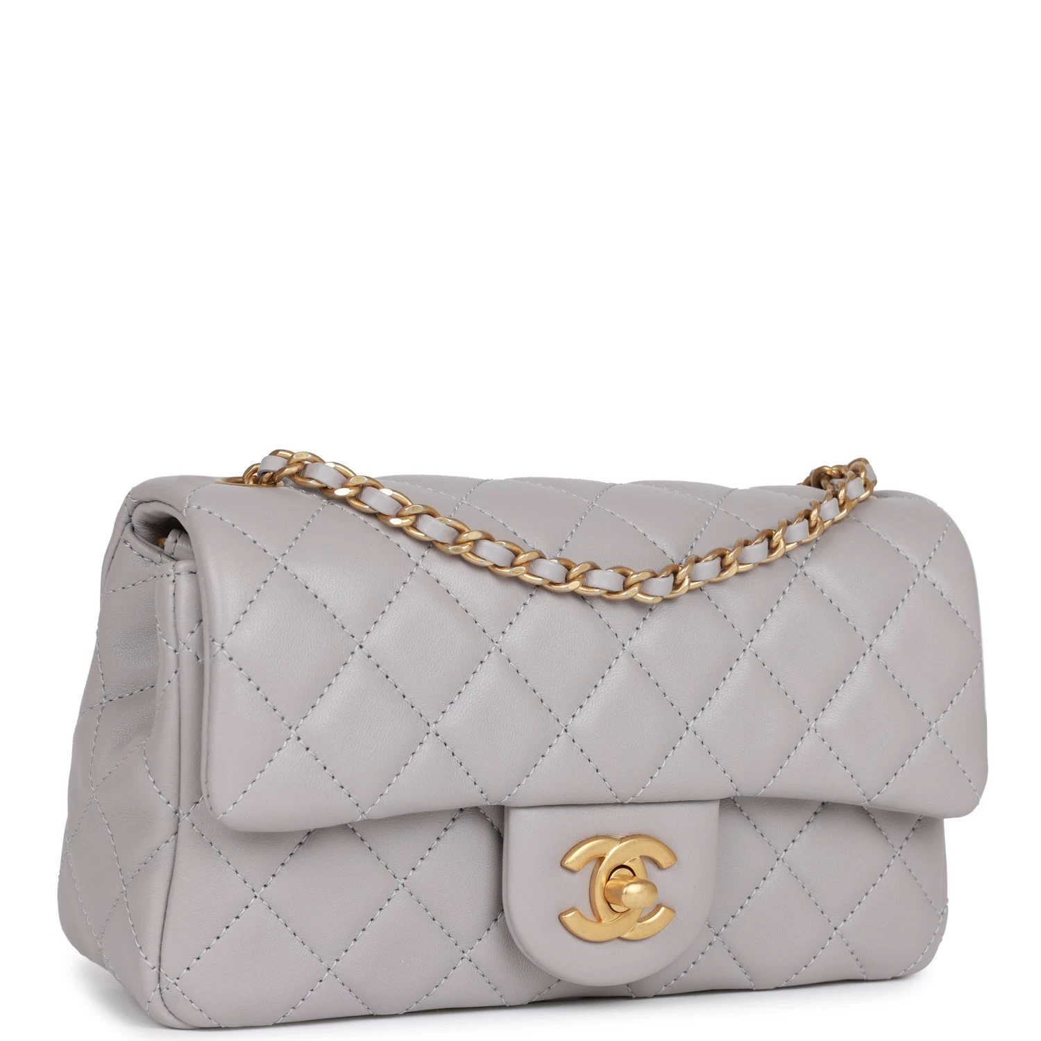 Chanel Pearl Crush Mini Rectangular Flap Bag Light Grey Lambskin Antique Gold Hardware 4 Chanel Pearl Crush Mini Rectangular Flap Bag Light Grey Lambskin Antique Gold Hardware - Image 2