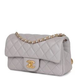 Chanel Pearl Crush Mini Rectangular Flap Bag Light Grey Lambskin Antique Gold Hardware 16 Chanel Pearl Crush Mini Rectangular Flap Bag Light Grey Lambskin Antique Gold Hardware -Online Bag Store C WOC 111722 1 03