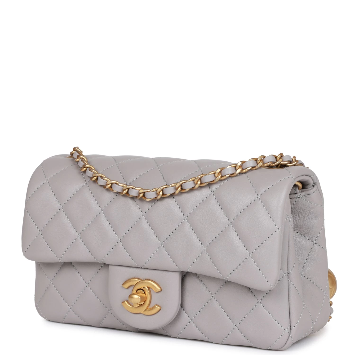 Chanel Pearl Crush Mini Rectangular Flap Bag Light Grey Lambskin Antique Gold Hardware 7 Chanel Pearl Crush Mini Rectangular Flap Bag Light Grey Lambskin Antique Gold Hardware - Image 5