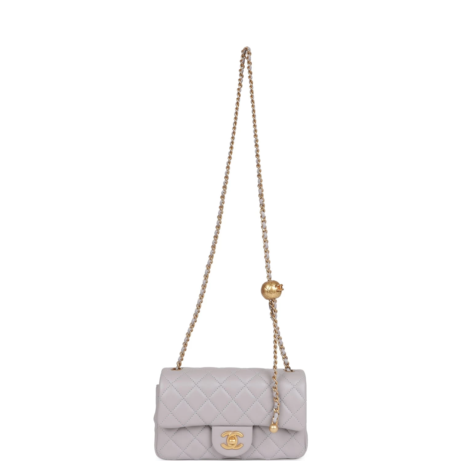 Chanel Pearl Crush Mini Rectangular Flap Bag Light Grey Lambskin Antique Gold Hardware 9 Chanel Pearl Crush Mini Rectangular Flap Bag Light Grey Lambskin Antique Gold Hardware - Image 7