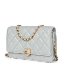 Chanel Heart Wallet On Chain WOC Light Blue Lambskin Aged Gold Hardware -Online Bag Store C WOC 230404 2 03