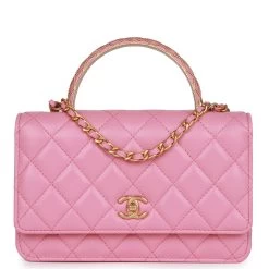 Chanel Wallet On Chain WOC Top Handle Pink Lambskin Gold Hardware