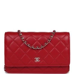 Chanel Wallet On Chain WOC Red Lambskin Silver Hardware