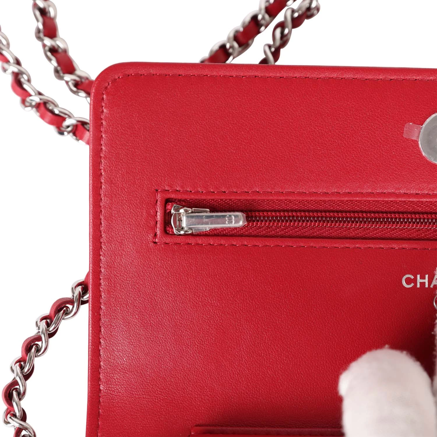 Chanel Wallet On Chain WOC Red Lambskin Silver Hardware 11 Chanel Wallet On Chain WOC Red Lambskin Silver Hardware - Image 9