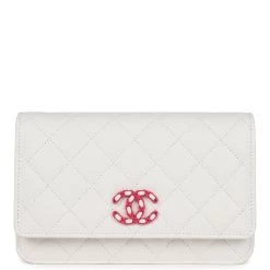 Chanel Wallet On Chain WOC White Caviar Pink And Silver Hardware