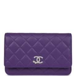 Chanel Wallet On Chain WOC Purple Lambskin Silver Hardware