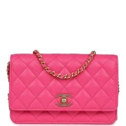 Chanel Wallet On Chain WOC Fuchsia Caviar Antique Gold Hardware