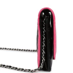 Pre-owned Chanel Classic Wallet On Chain WOC Pink & Black Patent Leather Silver Hardware -Online Bag Store C WOC 240112 1 YL 04