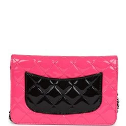 Pre-owned Chanel Classic Wallet On Chain WOC Pink & Black Patent Leather Silver Hardware -Online Bag Store C WOC 240112 1 YL 05