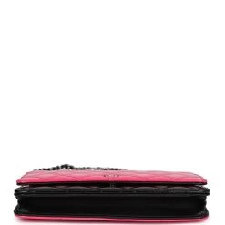 Pre-owned Chanel Classic Wallet On Chain WOC Pink & Black Patent Leather Silver Hardware -Online Bag Store C WOC 240112 1 YL 06