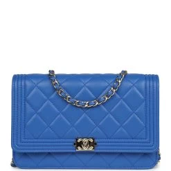 Chanel Boy Wallet On Chain WOC Electric Blue Lambskin Light Gold Hardware