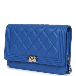 Chanel Boy Wallet On Chain WOC Electric Blue Lambskin Light Gold Hardware -Online Bag Store C WOC 240115 1 CD 03