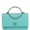 Chanel Top Handle Wallet On Chain WOC Turquoise Lambskin Silver Hardware