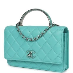 Chanel Top Handle Wallet On Chain WOC Turquoise Lambskin Silver Hardware -Online Bag Store C WOC 240209 3 03