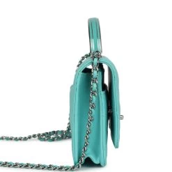 Chanel Top Handle Wallet On Chain WOC Turquoise Lambskin Silver Hardware -Online Bag Store C WOC 240209 3 04