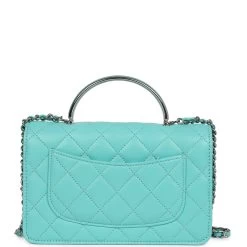 Chanel Top Handle Wallet On Chain WOC Turquoise Lambskin Silver Hardware -Online Bag Store C WOC 240209 3 05