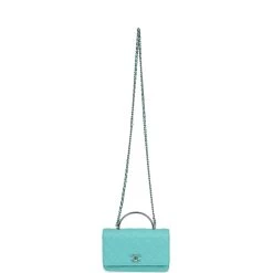 Chanel Top Handle Wallet On Chain WOC Turquoise Lambskin Silver Hardware -Online Bag Store C WOC 240209 3 08