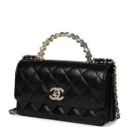 Chanel Pearl Top Handle Wallet On Chain WOC Black Shiny Aged Calfskin Light Gold Hardware -Online Bag Store C WOC 240209 4 03