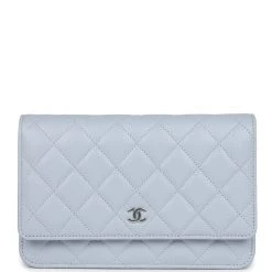 Chanel Wallet On Chain WOC Light Grey Shiny Caviar Silver Hardware