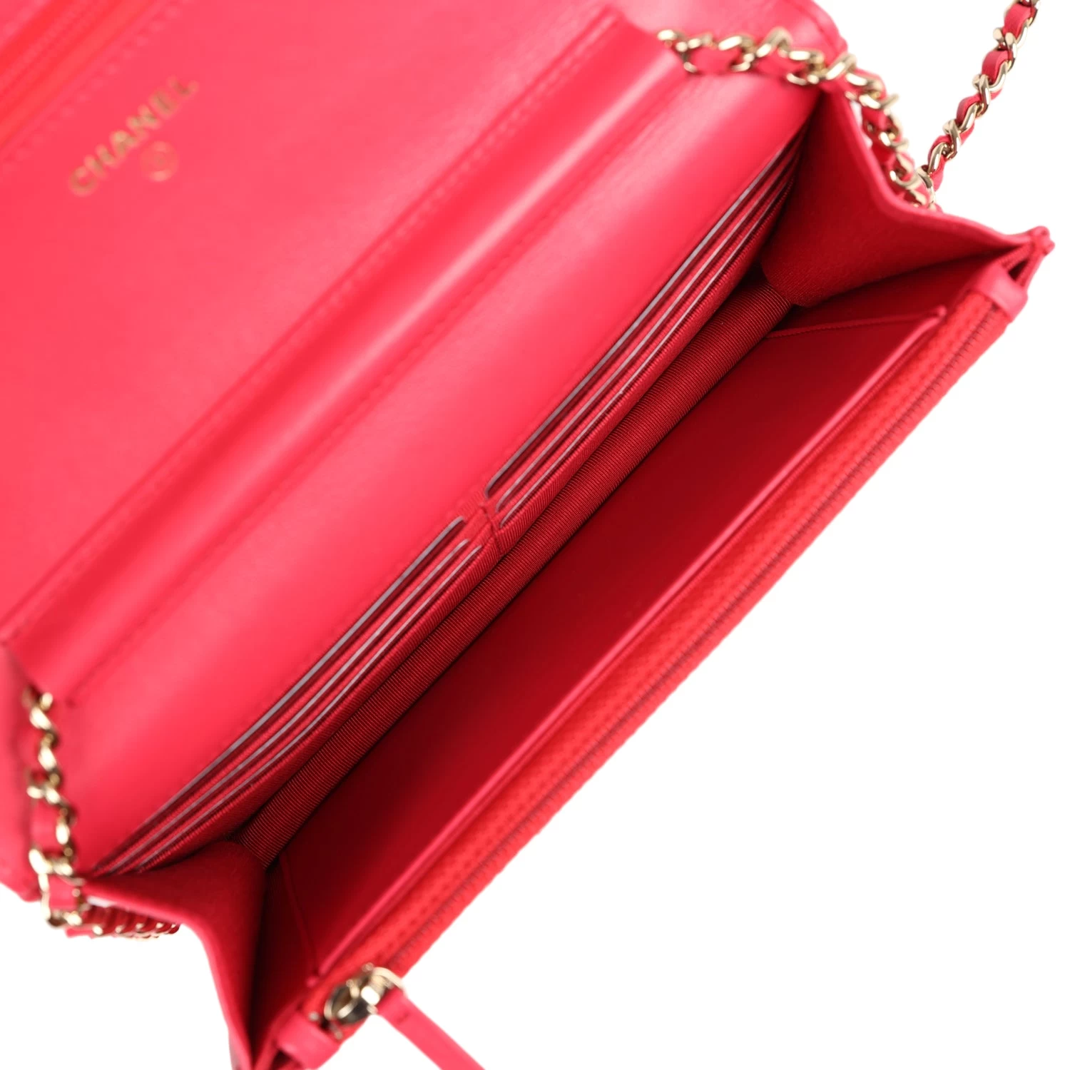 Chanel Wallet On Chain WOC Light Red Lambskin Light Gold Hardware 12 Chanel Wallet On Chain WOC Light Red Lambskin Light Gold Hardware - Image 10