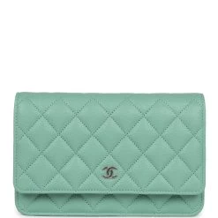 Chanel Wallet On Chain WOC Light Green Caviar Light Gold Hardware