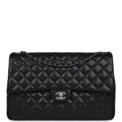 Chanel XXL Flap Bag Black Shiny Caviar Light Gold Hardware