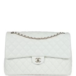 Chanel XXL Flap Bag White Shiny Caviar Light Gold Hardware