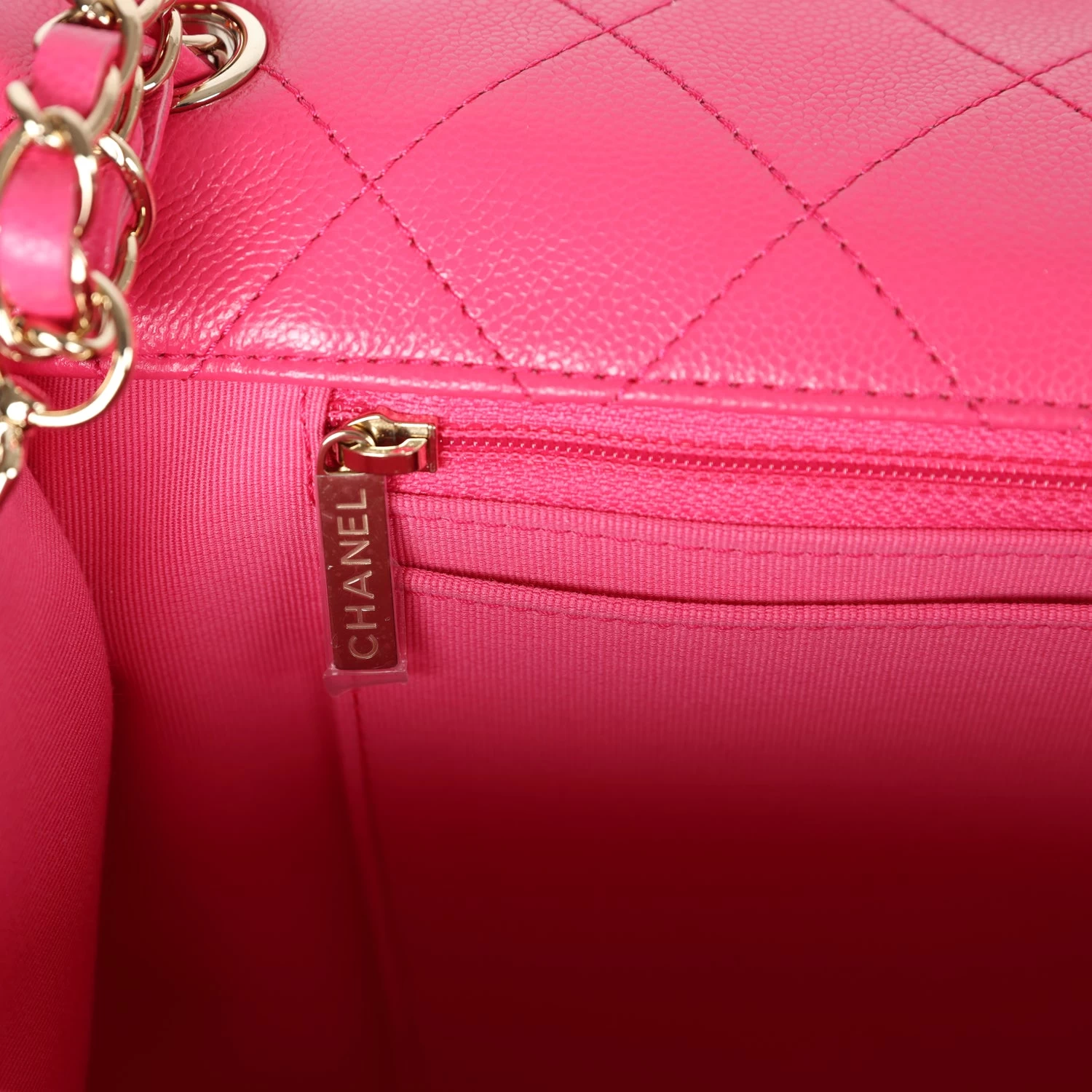Chanel XXL Flap Bag Fuchsia Shiny Caviar Light Gold Hardware 11 Chanel XXL Flap Bag Fuchsia Shiny Caviar Light Gold Hardware - Image 9