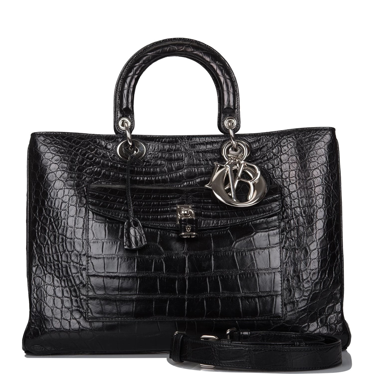 Pre-owned Christian Dior Diorissimo Pocket Tote Black Matte Alligator Silver Hardware 3 Pre-owned Christian Dior Diorissimo Pocket Tote Black Matte Alligator Silver Hardware